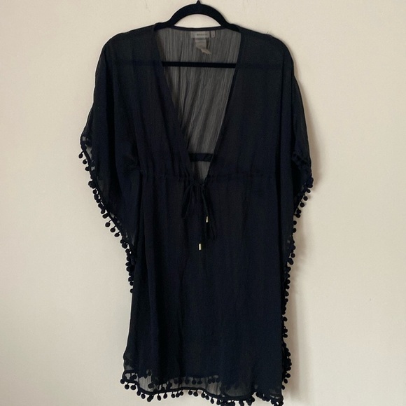 Bleu Rod Beattie black sheer pom pom coverup S - Picture 2 of 7